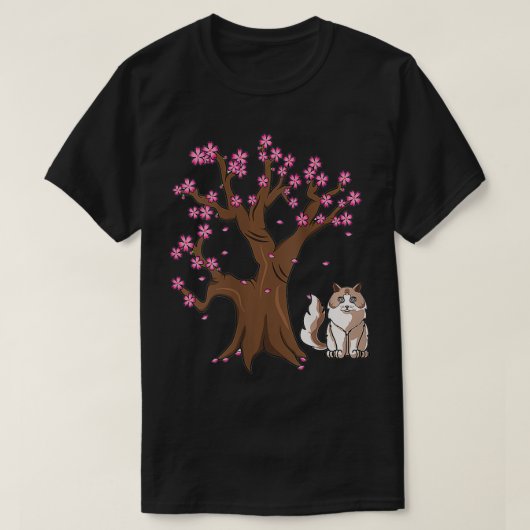 Womens Ragdoll Cat mam Japanse Cherry Blossom T-shirt (Design voorkant)