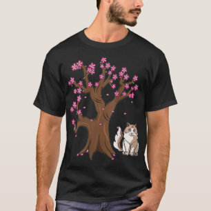 Womens Ragdoll Cat mam Japanse Cherry Blossom T-shirt