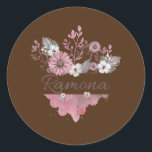 Womens Ramona Flower Monogram  Ronde Sticker<br><div class="desc">Womens Ramona Flower Monogram Gift. Perfect gift for your dad,  mom,  papa,  men,  women,  friend and family members on Thanksgiving Day,  Christmas Day,  Mothers Day,  Fathers Day,  4th of July,  1776 Independent day,  Veterans Day,  Halloween Day,  Patrick's Day</div>