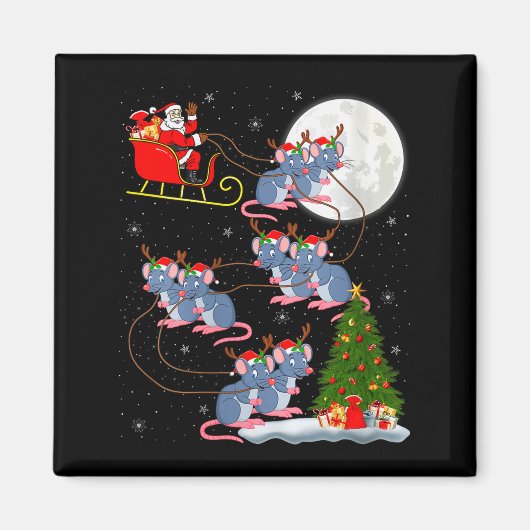 Womens Rat Rodents Santa Sleigh Flying Funny Magic Magneet (Voorkant)