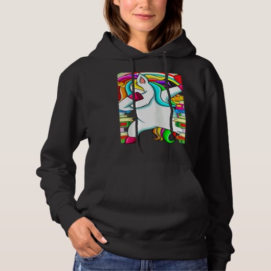 Womens Reading Teacher Dabbing Unicorn Elementary Hoodie (Voorkant)