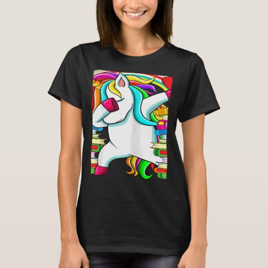 Womens Reading Teacher Dabbing Unicorn Elementary  T-shirt (Voorkant)