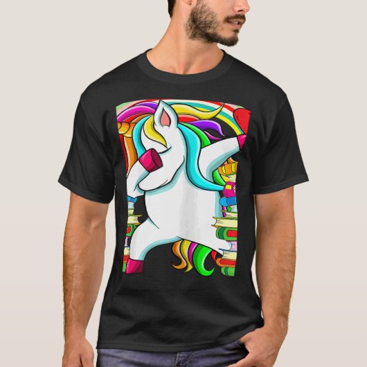 Womens Reading Teacher Dabbing Unicorn Elementary  T-shirt (Voorkant)