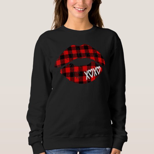 Womens Red Buffalo Plaid Lips  Valentine Day XOXO Trui (Voorkant)