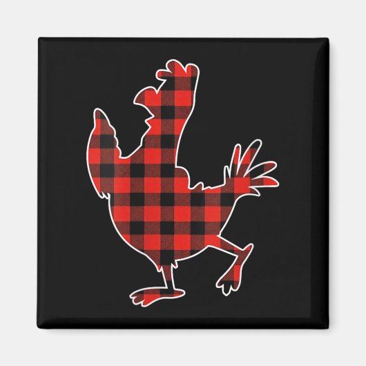 Womens Red Buffalo Plaid Pajama Chicken Merry Chri Magneet (Voorkant)