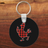 Womens Red Buffalo Plaid Pajama Chicken Merry Chri Sleutelhanger (Voorkant)