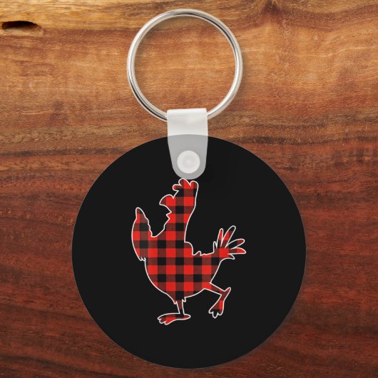 Womens Red Buffalo Plaid Pajama Chicken Merry Chri Sleutelhanger (Voorkant)