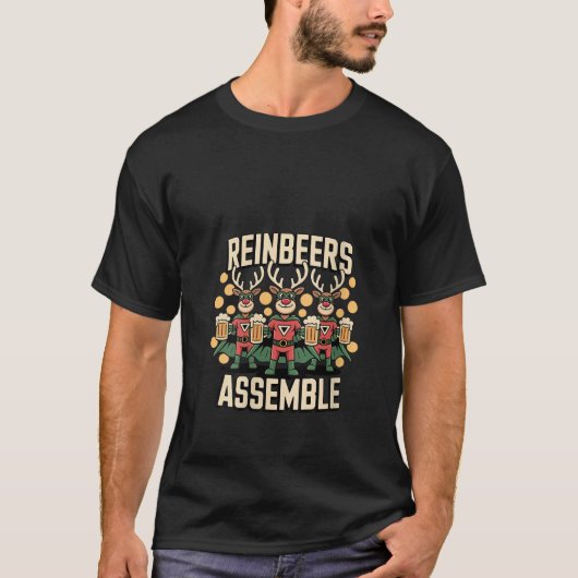 Womens Reinbeers Assemble Funny Drinking Reindeer  T-shirt (Voorkant)