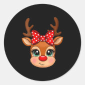 Womens Reindeer Merry Christmas Girl Boy Kids V-ne Ronde Sticker (Voorkant)