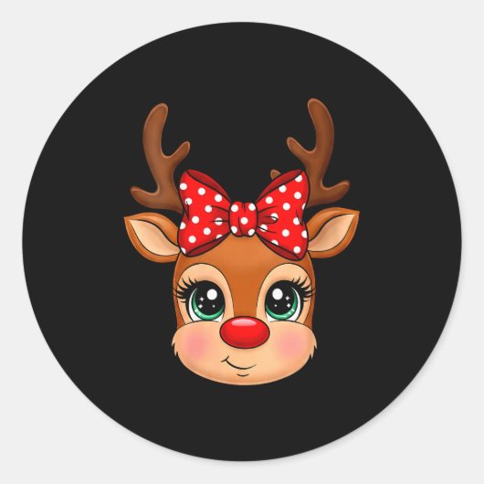 Womens Reindeer Merry Christmas Girl Boy Kids V-ne Ronde Sticker (Voorkant)
