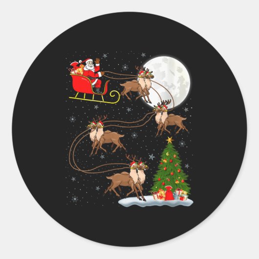 Womens Reindeer Santa Sleigh Flying Funny Magical  Ronde Sticker (Voorkant)
