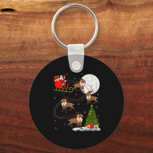 Womens Reindeer Santa Sleigh Flying Funny Magical  Sleutelhanger (Voorkant)