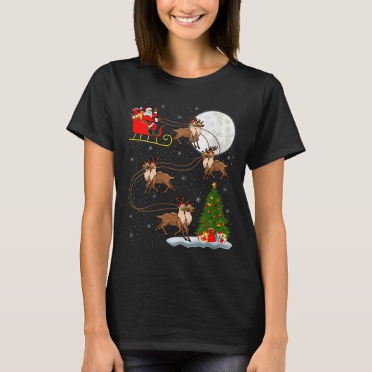 Womens Reindeer Santa Sleigh Flying Funny Magical  T-shirt (Voorkant)