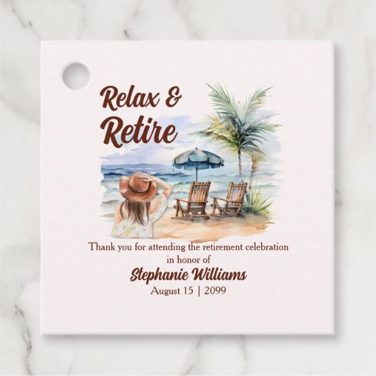 Women's Retirement Beach Stoel Themafeest Bedankjes Labels (Voorkant)