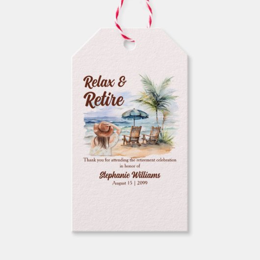 Women's Retirement Beach Stoel Themafeest Cadeaulabel (Voorkant)