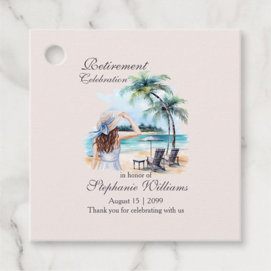 Women's Retirement Beach Thema Waterverf Bedankjes Labels (Voorkant)