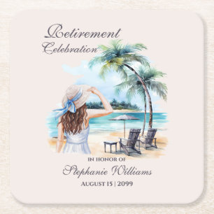 Women's Retirement Beach Thema Waterverf Kartonnen Onderzetters
