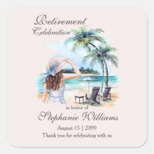 Women's Retirement Beach Thema Waterverf Vierkante Sticker
