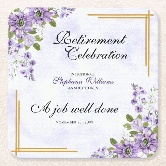 Womens Retirement Party Floral Classic Elegant Kartonnen Onderzetters (Voorkant)