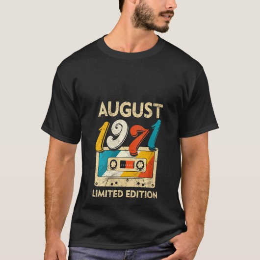 Womens Retro August 1971 Cassettebandje 50th Birth T-shirt (Voorkant)