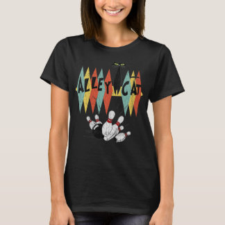 Womens Retro Bowling Vintage Bowler Alley Cat Gift T-shirt