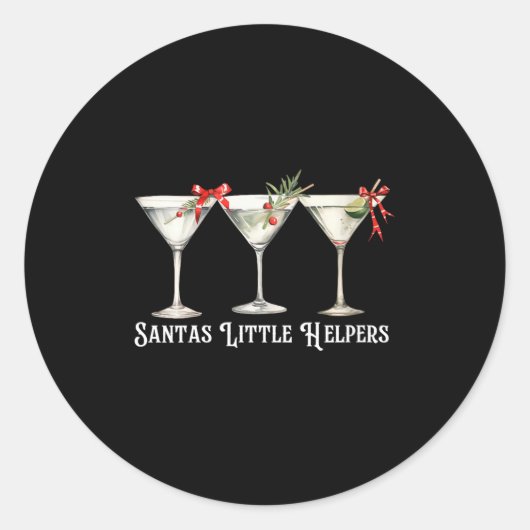 Womens Retro Funny Santa's Little Helper Martini M Ronde Sticker (Voorkant)