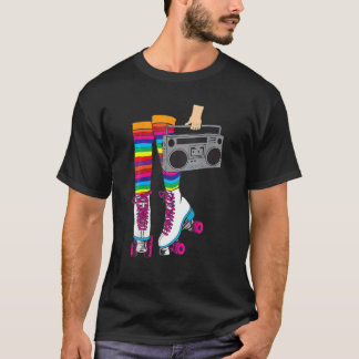 Womens Retro Rollerskates 80's Roller Disco Skatin T-shirt