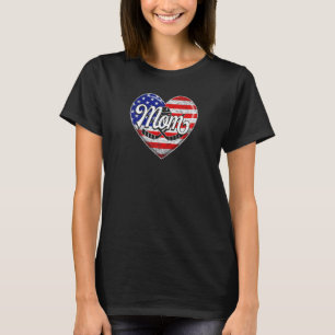 Womens Retro Usa Flag Heart Hockey mama's Da T-shirt