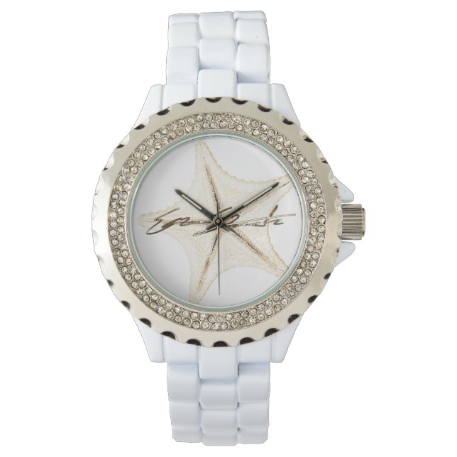  Women's Rhinestone White Enamel Watch Horloge (Voorkant)