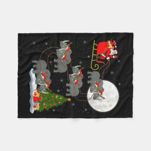 Womens Rhino Santa Sleigh Flying Funny Magical Chr Fleece Deken (Voorkant (Horizontaal))