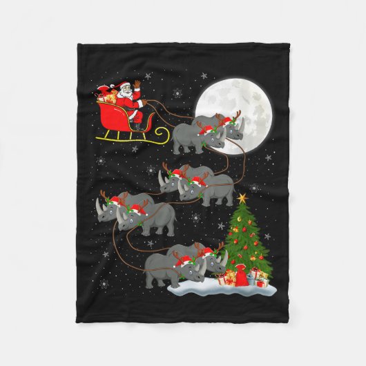 Womens Rhino Santa Sleigh Flying Funny Magical Chr Fleece Deken (Voorkant)
