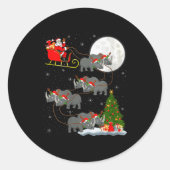 Womens Rhino Santa Sleigh Flying Funny Magical Chr Ronde Sticker (Voorkant)
