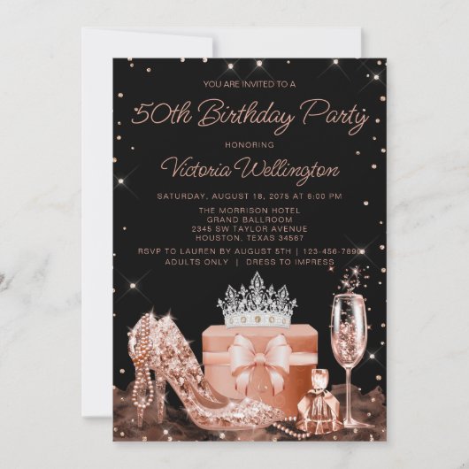 Womens Roos Gold Elk nummer geboorte Partij Kaart (Voorkant)