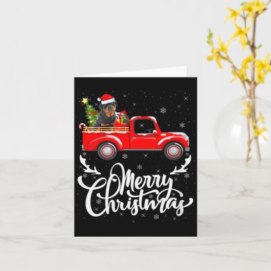 Womens Rottweiler Dog On Christmas Tree Red Truck  Kaart (Gele Bloem)