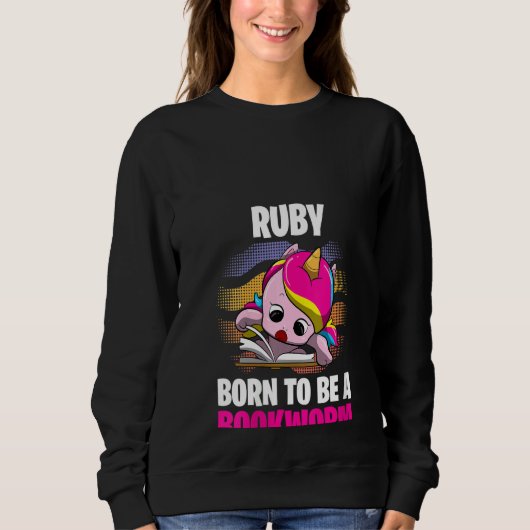 Womens Ruby geboren als boekworm op maat Trui (Voorkant)