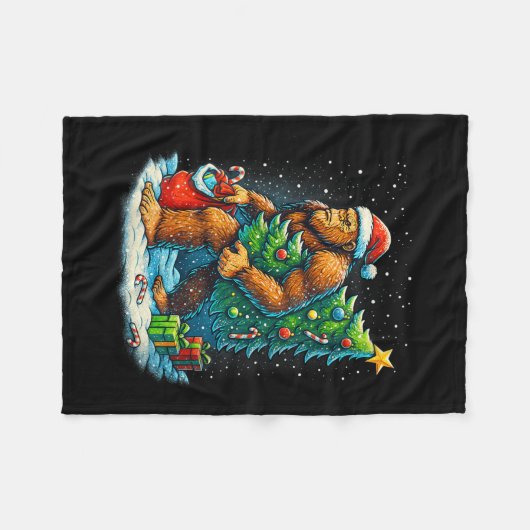 Womens Santa Bigfoot Christmas Tree Sasquatch Xmas Fleece Deken (Voorkant (Horizontaal))