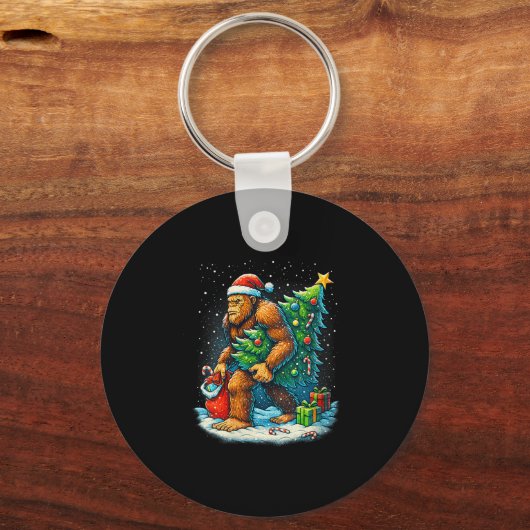 Womens Santa Bigfoot Christmas Tree Sasquatch Xmas Sleutelhanger (Voorkant)