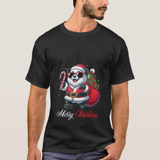 Womens Santa Panda Sunglasses Candy Cane Merry Chr T-shirt (Voorkant)