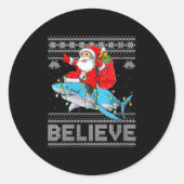 Womens Santa Riding Shark Ugly Christmas Sweater B Ronde Sticker (Voorkant)
