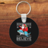 Womens Santa Riding Shark Ugly Christmas Sweater B Sleutelhanger (Voorkant)