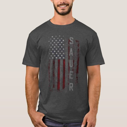 Womens SAUER Family American Flag VNeck funny T-shirt (Voorkant)