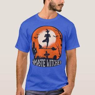 Womens Scary Halloween design broom namaste witch T-shirt