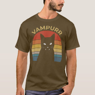 Womens Scary Halloween design broom vampire cat va T-shirt