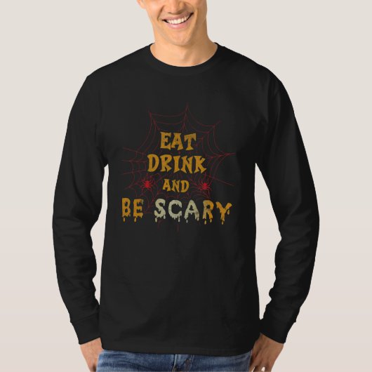 Womens Scary Halloween heart broom eat drink be sc T-shirt (Voorkant)