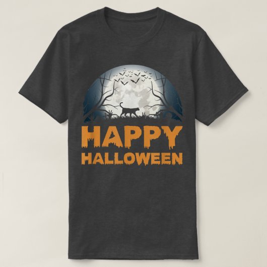 Womens Scary Halloween moon cat design T-Shirt (Design voorkant)