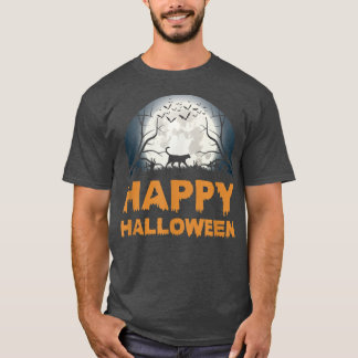 Womens Scary Halloween moon cat design T-Shirt