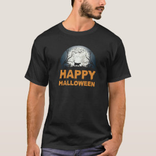 Womens Scary Halloween Moon Cat T-shirt