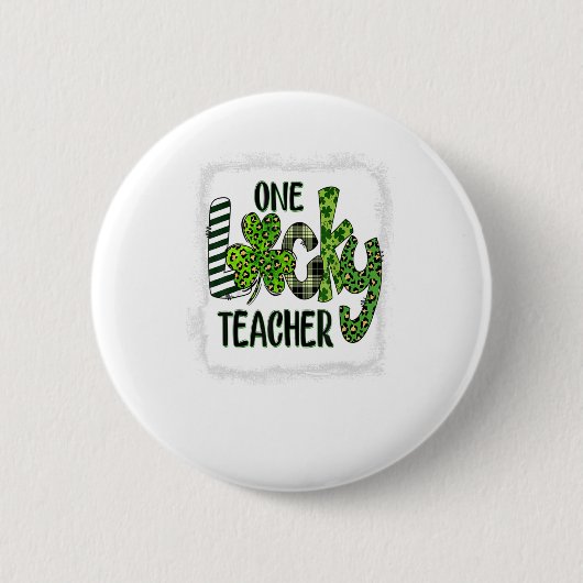 Womens Shamrock One Lucky Teacher St Patrick Ronde Button 5,7 Cm (Voorkant)