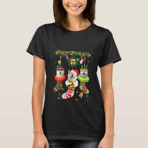 Womens Shiba Inu in Sokken Kerstmis Santa Hat Xmas T-shirt