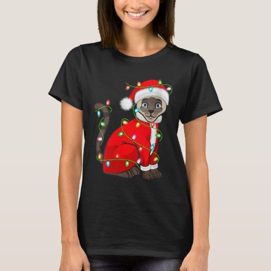 Womens Siamese Cat Christmas Lights Santa Costume  T-shirt (Voorkant)